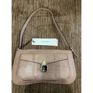 Calvin Klein Shoulder Baguette Bag Pink Snakeskin Print Designer Purse $218 NWT‎